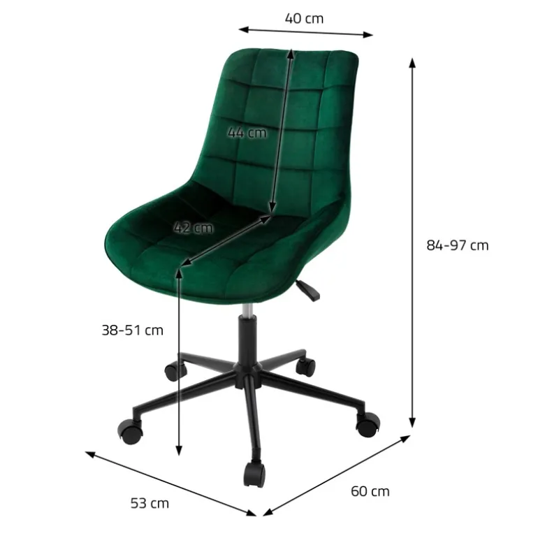 Bürostuhl auf Rollen Grün mit Samtbezug und Metallgestell ML-Design