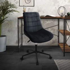 Bürostuhl auf Rollen Schwarz mit Samtbezug und Metallgestell ML-Design