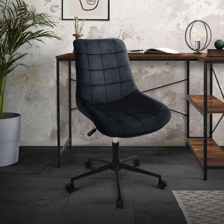 Bürostuhl auf Rollen Schwarz mit Samtbezug und Metallgestell ML-Design
