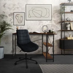 Bürostuhl auf Rollen Schwarz mit Samtbezug und Metallgestell ML-Design