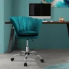 Bürostuhl mit Rollen und Rückenlehne Muscheldesign 68x68 cm Petrol aus Samt Schminktisch Stuhl ML-Design