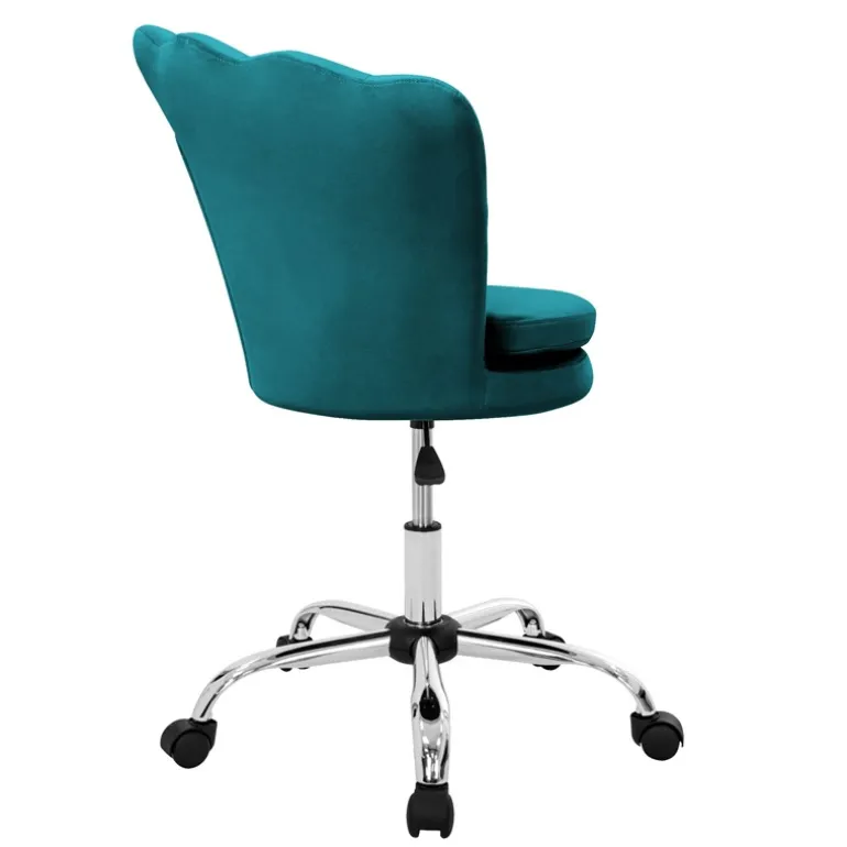 Bürostuhl mit Rollen und Rückenlehne Muscheldesign 68x68 cm Petrol aus Samt Schminktisch Stuhl ML-Design