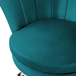 Bürostuhl mit Rollen und Rückenlehne Muscheldesign 68x68 cm Petrol aus Samt Schminktisch Stuhl ML-Design