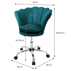 Bürostuhl mit Rollen und Rückenlehne Muscheldesign 68x68 cm Petrol aus Samt Schminktisch Stuhl ML-Design