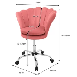 Bürostuhl mit Rollen und Rückenlehne Muscheldesign 68x68 cm Rosa aus Samt Schminktisch Stuhl ML-Design