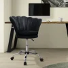 Bürostuhl mit Rollen und Rückenlehne Muscheldesign 68x68 cm Schwarz aus Samt Schminktisch Stuhl ML-Design