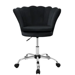 Bürostuhl mit Rollen und Rückenlehne Muscheldesign 68x68 cm Schwarz aus Samt Schminktisch Stuhl ML-Design