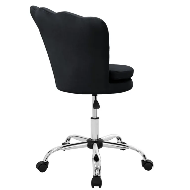 Bürostuhl mit Rollen und Rückenlehne Muscheldesign 68x68 cm Schwarz aus Samt Schminktisch Stuhl ML-Design