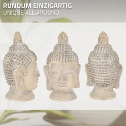 Buddha Kopf Figur 30x30x55 cm beige/grau aus Kunststein