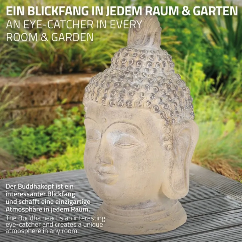 Buddha Kopf Figur 30x30x55 cm beige/grau aus Kunststein