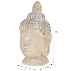 Buddha Kopf Figur 30x30x55 cm beige/grau aus Kunststein