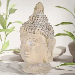 Buddha Kopf Figur 45x39x78 cm beige/grau aus Kunststein