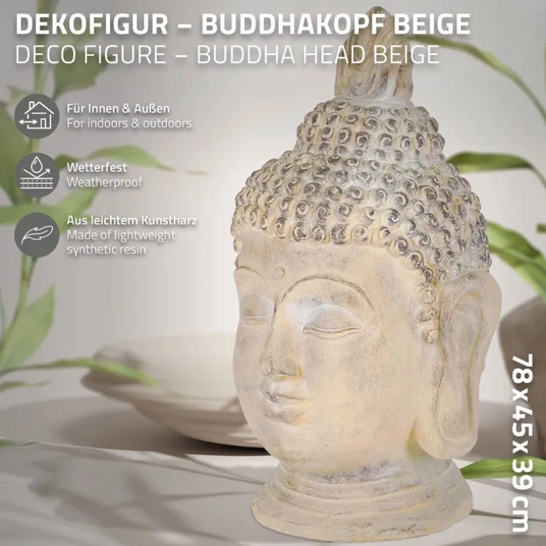 Buddha Kopf Figur 45x39x78 cm beige/grau aus Kunststein