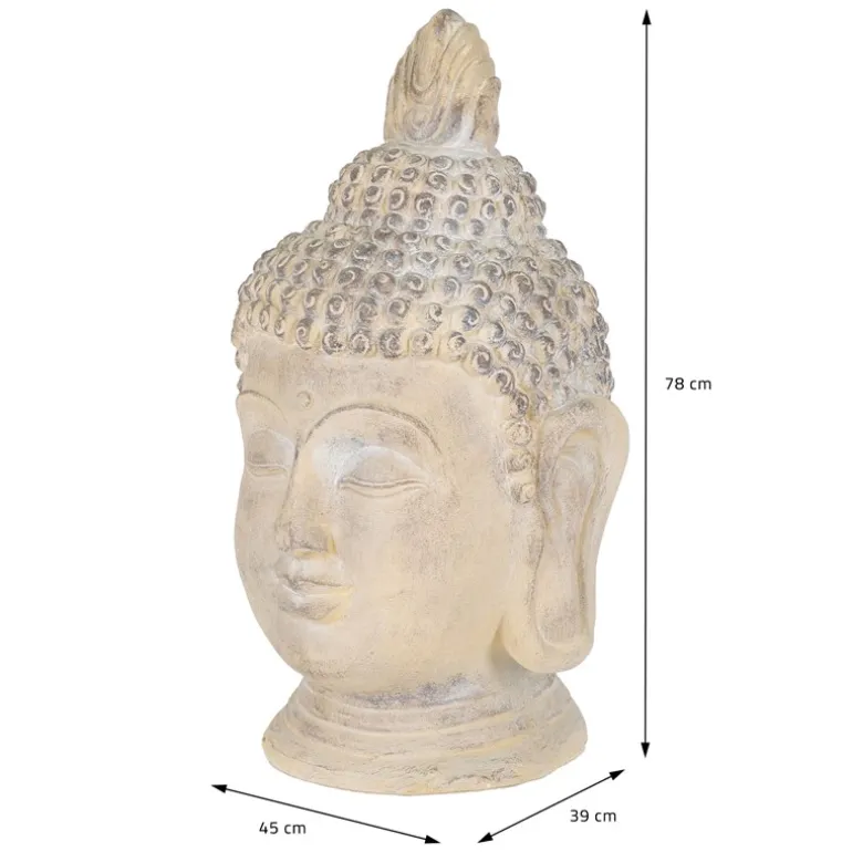 Buddha Kopf Figur 45x39x78 cm beige/grau aus Kunststein