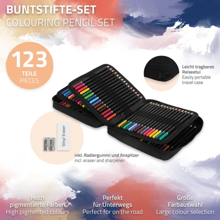 Buntstifte Set 120 Farben in Reißverschlussetui Schwarz aus Kunststoff