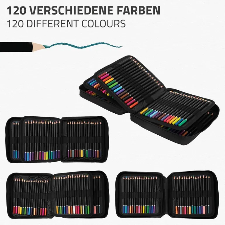Buntstifte Set 120 Farben in Reißverschlussetui Schwarz aus Kunststoff