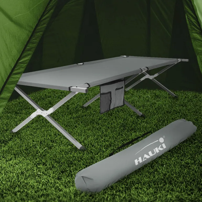 Campingbett Feldbett klappbar 210x83x46 cm Grau mit Tragetasche bis 150 kg HAUKI