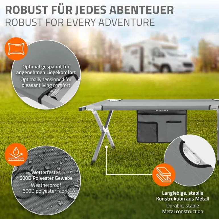 Campingbett Feldbett klappbar 210x83x46 cm Grau mit Tragetasche bis 150 kg HAUKI
