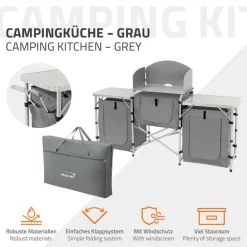 Camping Küche faltbar mit Tragetasche Grau aus Aluminium inkl. Arbeitsplatte Hauki