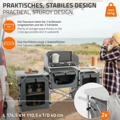 Camping Küche faltbar mit Tragetasche Grau aus Aluminium inkl. Arbeitsplatte Hauki