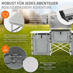 Camping Küche faltbar mit Tragetasche Grau aus Aluminium inkl. Arbeitsplatte Hauki
