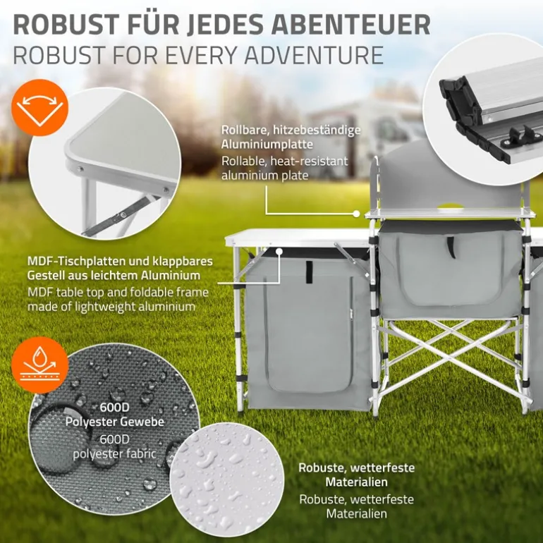Camping Küche faltbar mit Tragetasche Grau aus Aluminium inkl. Arbeitsplatte Hauki