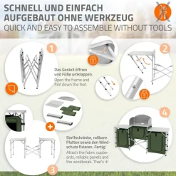 Camping Küche faltbar mit Tragetasche Khaki aus Aluminium inkl. Arbeitsplatte Hauki