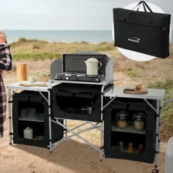 Camping Küche faltbar mit Tragetasche Schwarz aus Aluminium inkl. Arbeitsplatte Hauki