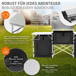 Camping Küche faltbar mit Tragetasche Schwarz aus Aluminium inkl. Arbeitsplatte Hauki