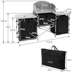 Camping Küche faltbar mit Tragetasche Schwarz aus Aluminium inkl. Arbeitsplatte Hauki