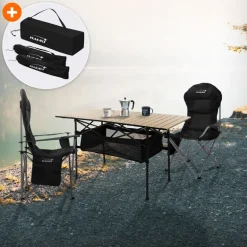 Camping Set 3-teilig mit Klapptisch Beige und 2 Campingstühlen Schwarz HAUKI