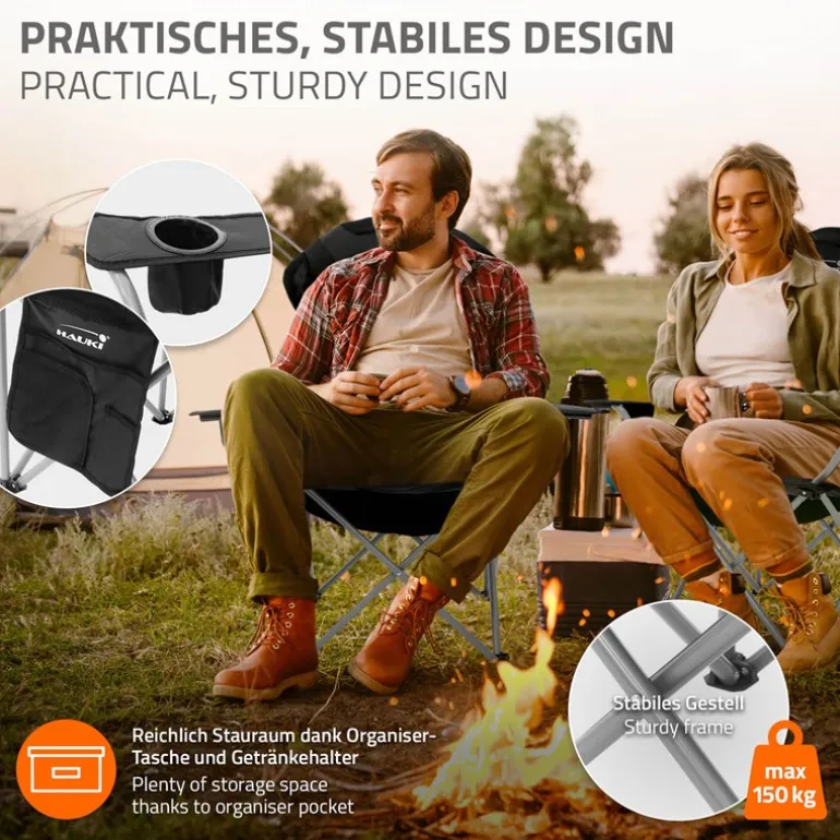 Camping Set 3-teilig mit Klapptisch Beige und 2 Campingstühlen Schwarz HAUKI