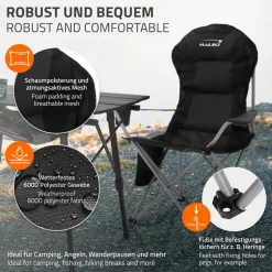 Camping Set 3-teilig mit Klapptisch Beige und 2 Campingstühlen Schwarz HAUKI