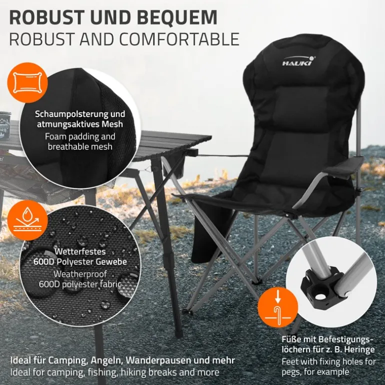 Camping Set 3-teilig mit Klapptisch Beige und 2 Campingstühlen Schwarz HAUKI