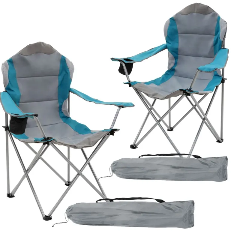 Campingstuhl 2er Set faltbar Grau-Blau klappbarer Angelstuhl mit Getränkehalter & Tragetasche