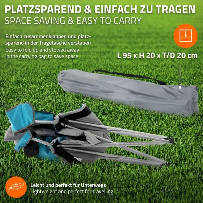 Campingstuhl 2er Set faltbar Grau-Blau klappbarer Angelstuhl mit Getränkehalter & Tragetasche