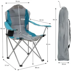 Campingstuhl 2er Set faltbar Grau-Blau klappbarer Angelstuhl mit Getränkehalter & Tragetasche