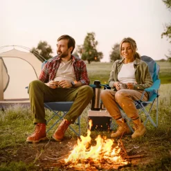 Campingstuhl 2er Set faltbar Grau-Blau klappbarer Angelstuhl mit Getränkehalter & Tragetasche