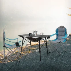 Campingstuhl 2er Set faltbar Grau-Blau klappbarer Angelstuhl mit Getränkehalter & Tragetasche