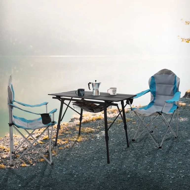 Campingstuhl 2er Set faltbar Grau-Blau klappbarer Angelstuhl mit Getränkehalter & Tragetasche