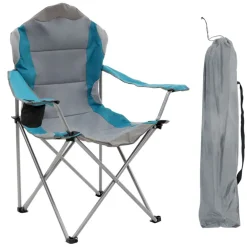 Campingstuhl faltbar Grau-Blau klappbarer Angelstuhl mit Getränkehalter & Tragetasche