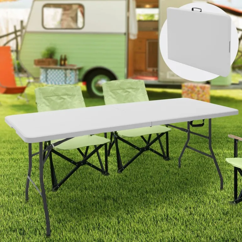Campingtisch klappbar 180x74 cm Weiß aus Kunststoff ML-Design