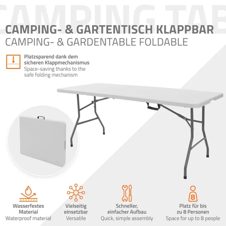 Campingtisch klappbar 180x74 cm Weiß aus Kunststoff ML-Design