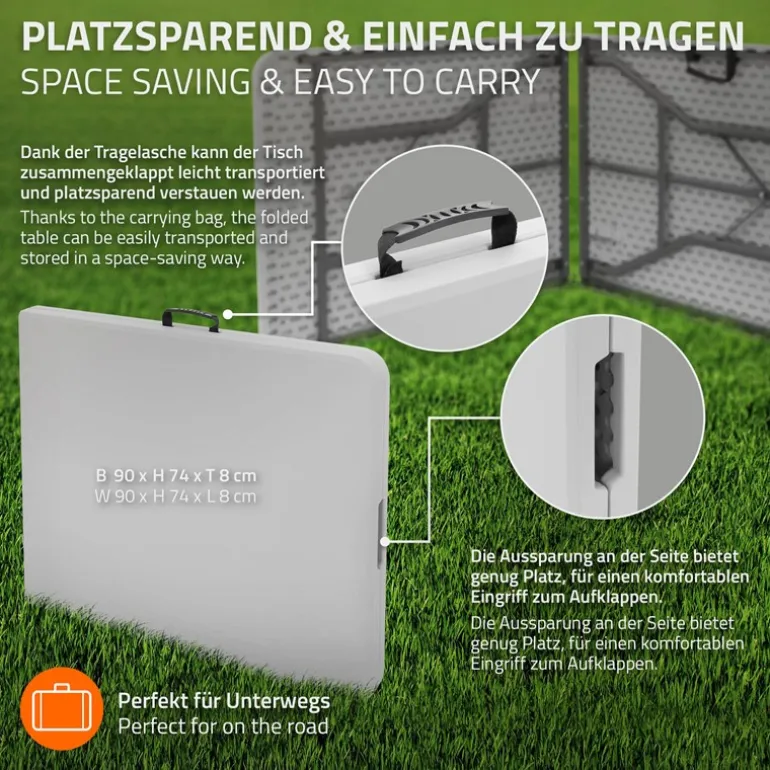 Campingtisch klappbar 180x74 cm Weiß aus Kunststoff ML-Design