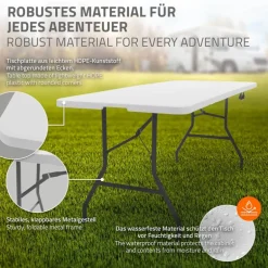 Campingtisch klappbar 180x74 cm Weiß aus Kunststoff ML-Design
