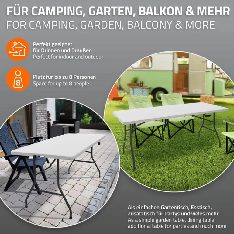 Campingtisch klappbar 180x74 cm Weiß aus Kunststoff ML-Design