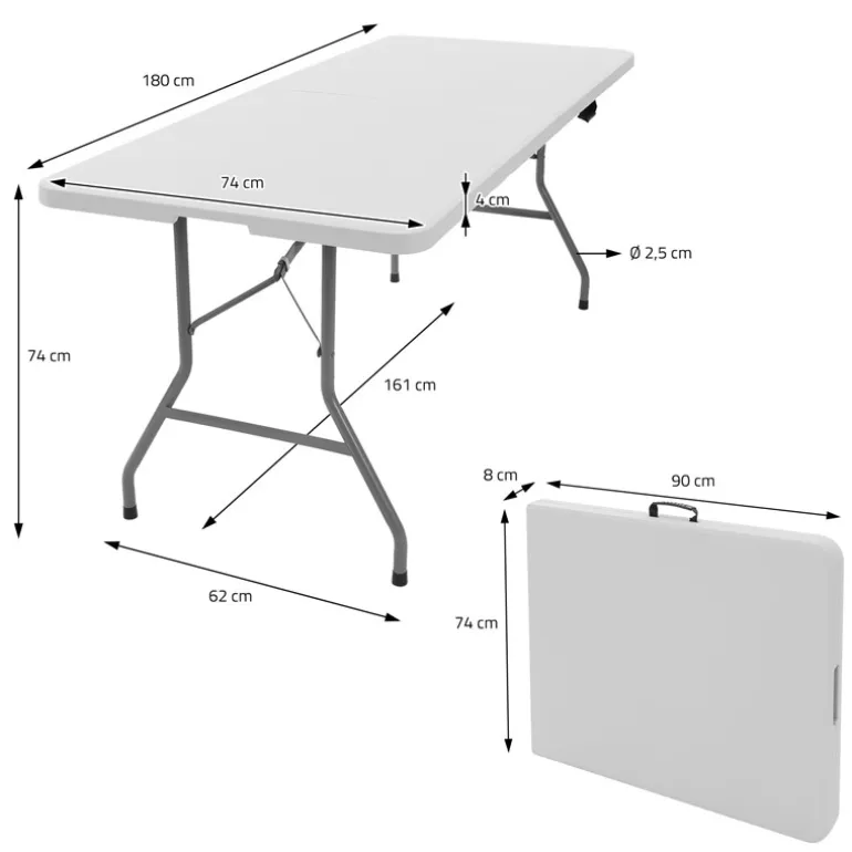 Campingtisch klappbar 180x74 cm Weiß aus Kunststoff ML-Design