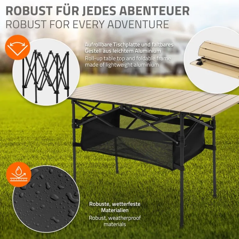 Campingtisch klappbar 118x55x64,5 cm Beige aus Aluminium Hauki