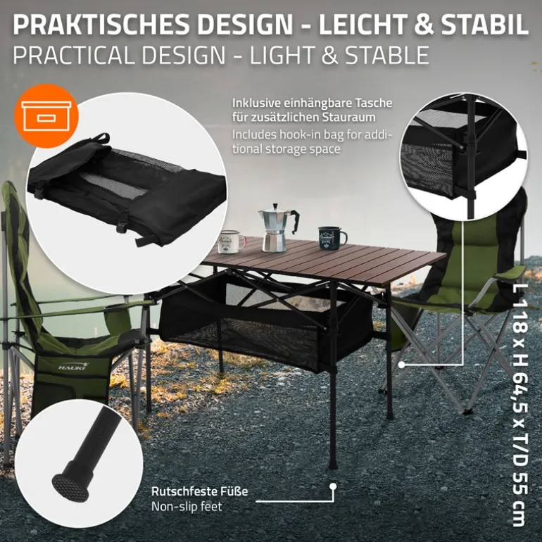 Campingtisch klappbar 118x55x64,5 cm Braun aus Aluminium Hauki