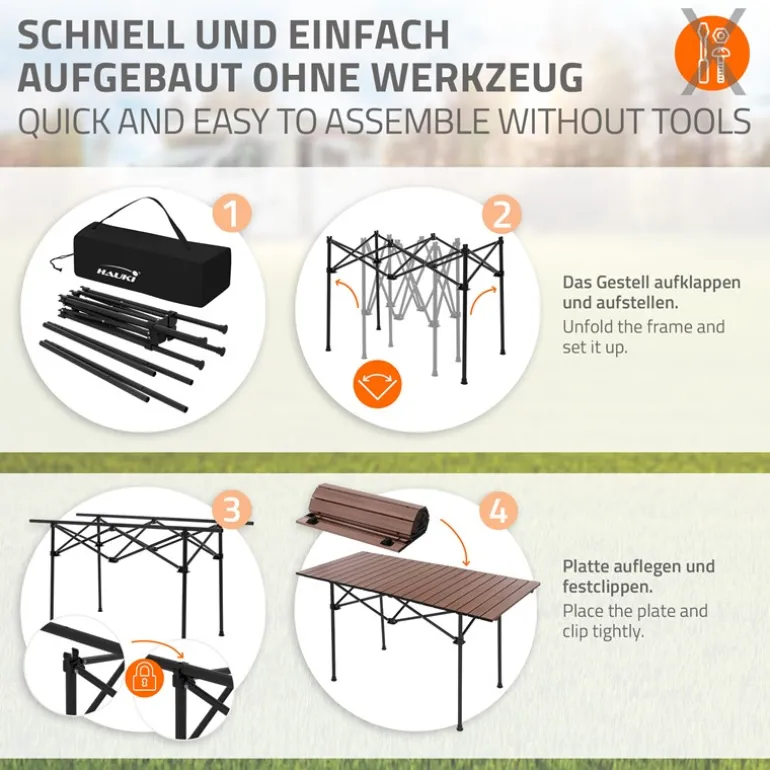 Campingtisch klappbar 118x55x64,5 cm Braun aus Aluminium Hauki
